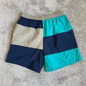 Vintage 90s Mens Blue Retro Colorblock 6" Swim Shorts Size Medium 34/36 Sporty